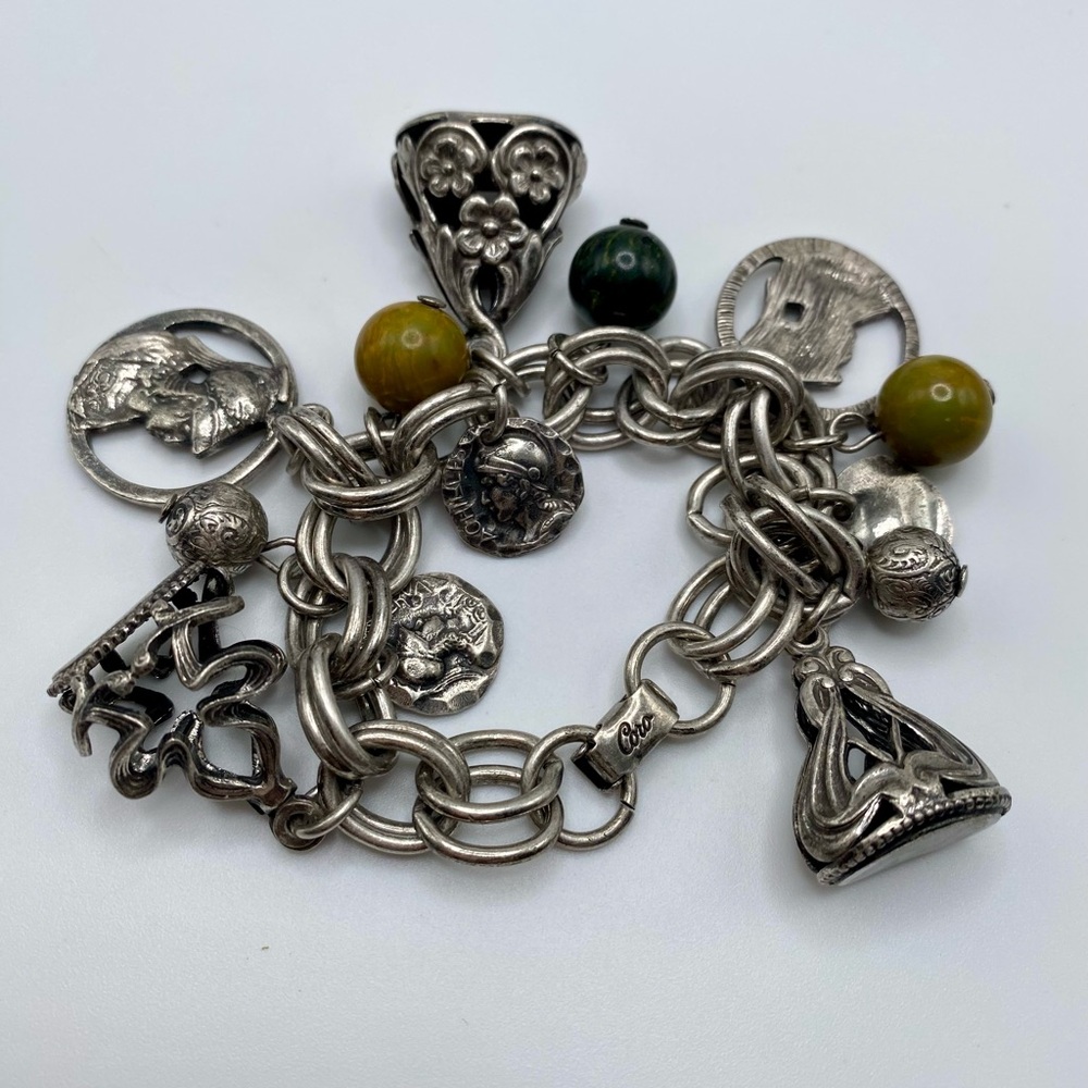 Rare Vintage Coro Ancient Greek & Roman Warriors Charm Bracelet In Silver Plate